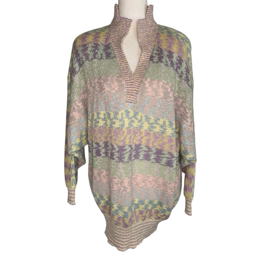 Vintage High Neck Pastel Mohair Wool Blend 80’s Style L/XL Pullover Sweater